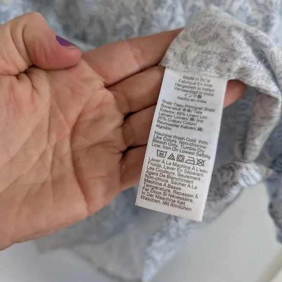 Men's J.Crew Linen Cotton Blend White Floral Light Blue XXL Short Sleeve - Picture 4 of 5